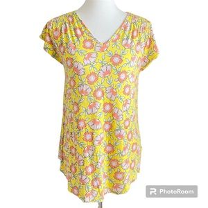 Lands End Yellow/Pink Floral T-Shirt Size S